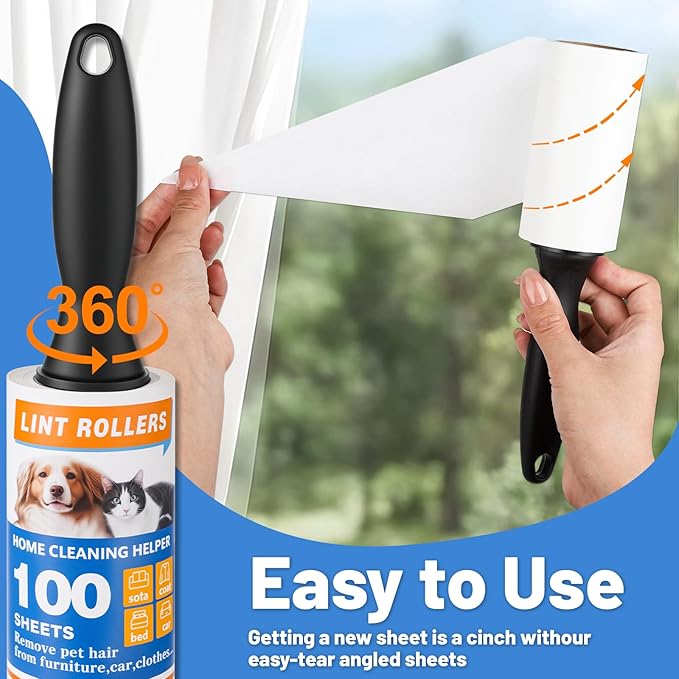 Lint Roller Set 600 Adhesive Sheets (6 Pack) for Pet Hair Extra Sticky - Reusable Fur Remover for Clothes, Furniture, Laundry, Car Seats | Heavy Duty Pet Hair Remover