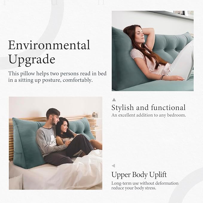 11 lbs Thickened Queen Wedge Pillow Headboard Body Positioner Bed Wedge Pillow Backrest Support Triangular Headboard Cushion with Side Pocket Velvet Positioning Support Gray