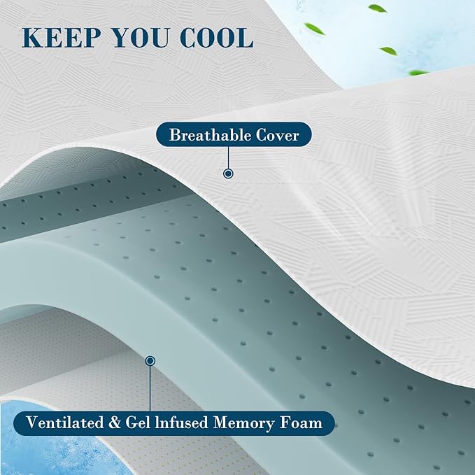 2 Inch Memory Foam Mattress Topper Twin XL, Cooling Gel Bed Topper with Removable Cover, Soft & Pain Relief & Breathable, CertiPUR-US & Oeko-Tex Certified