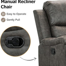 CANMOV Leather Recliner Chair Set of 2, Classic and Traditional Manual Recliner Chair with Overstuffed Arms and Back, Manual Single Sofa with Concealed Cup Holders,Grey