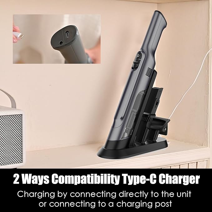 Handheld Vacuum Cordless, Lightweight 1.4lb with Powerful Suction, Charging Dock, Single Touch Empty and Detachable Dust Cup (Frosted Silver)