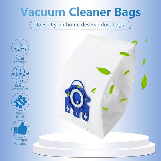 Improvedhand 12 Packs 3D Airclean Bags Replacement for Miele GN Vacuum Cleaner Bags Fit for Miele Classic C1 Complete C1 C2 C3 S2 S5 S8 S400 Series with 3 Motor Protection Filters, 3 AirClean Filters