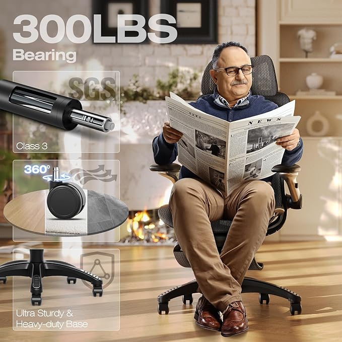 ELABEST X100 Ergonomic Mesh Office Chair with Footrest, Big and Tall Hone Desk Chair with 5D Flip-Up Arms, Adjustable 3D Lumbar Support,Gaming & Executive Computer Chairs for Long Hours(Midnight Mist)