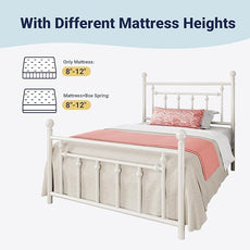 Allewie 14 Inch Twin Size Metal Platform Bed Frame with Victorian Vintage Headboard and Footboard/Mattress Foundation/Under Bed Storage/No Box Spring Needed/Easy Assembly/Noise Free/White