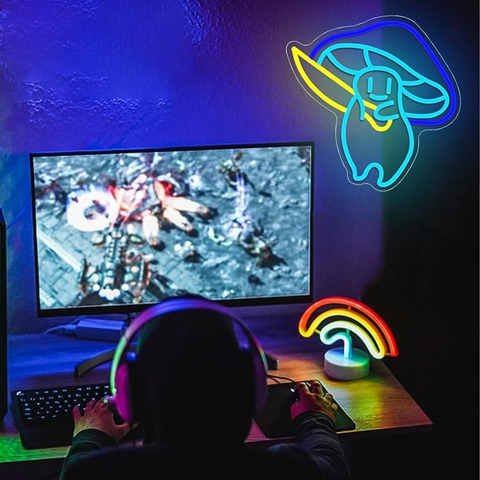 Mushroom Killer Neon Sign, Usb Powered Light Dimmable Led Signs For Wall Decor Light Up Signs For Home Bedroom Man Cave Game Room Bar Beer Pub Hip Hop Party Neon College Dorm Wall Signs Light Decor