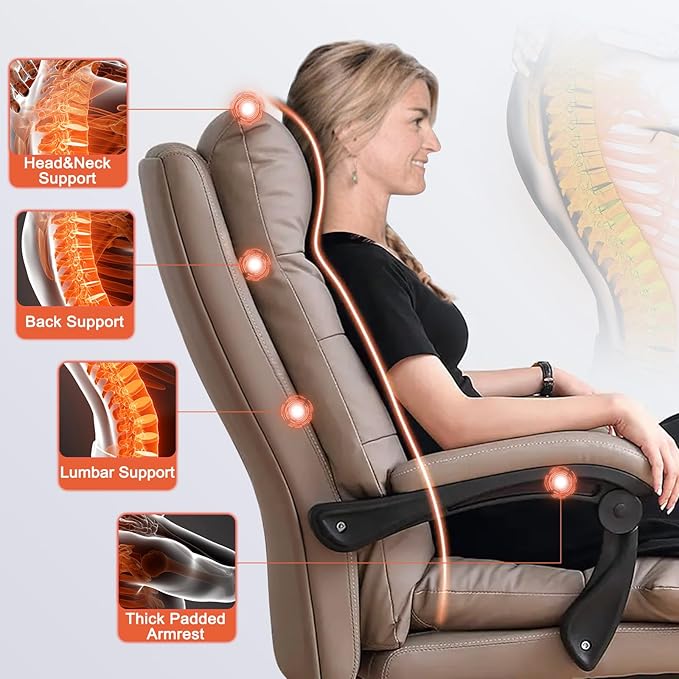 Office Chair with Soft Cushion High Back Gaming Chair Executive Desk Chair with Leg Rest Ergonomic Leather Computer Chair for Home Office