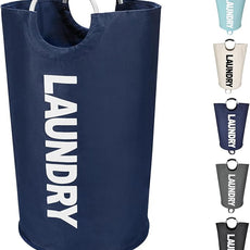90L Large Laundry Basket, Freestanding Tall Clothes Hamper, Collapsible Laundry Bag, Dark Blue