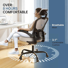 Office Chair Ergonomic Desk Chair, 330LBS Capacity, High Back Computer Chair for Long Hours Comfortable, Rolling Swivel Executive Task Chair for Home Office with Flip-up Armrests, Black Grey