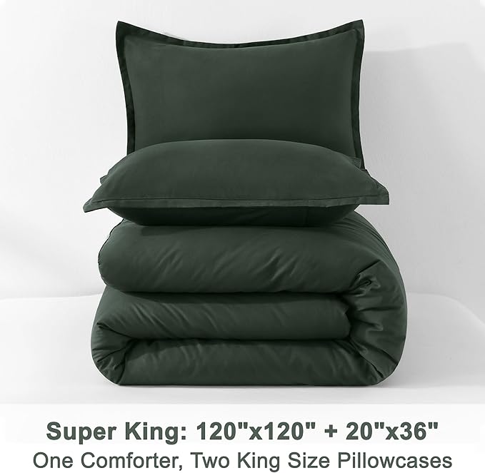 Litanika Comforter Set, Lightweight Solid Bedding Comforter Set, Fluffy Down Alternative Bed Set, Forest Green, Super King