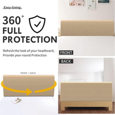 Easy-Going Stretch Bed Headboard Cover,Small Square Jacquard Headboard Slipcover, Dustproof Bed Head Cover for Bedroom (King,Sand)