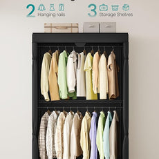 SONGMICS Heavy-Duty Rolling Clothes Rack, Garment Rack, Portable Closet, 43.3-Inch Wide Clothing Rack on Wheels, with Adjustable Mesh Shelves and Hanging Rails, Fabric Cover, Ink Black ULGR415B01