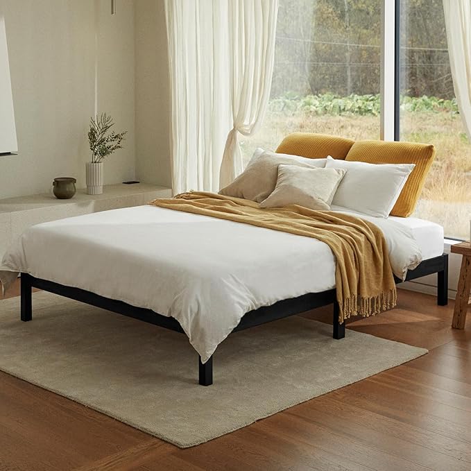 LIFEMENT Classic Wood Platform Bed Frame, Essential, Noise Free, Under Bed Storage, No Box Spring Needed, Easy Assembly (Black, Queen (U.S. Standard))