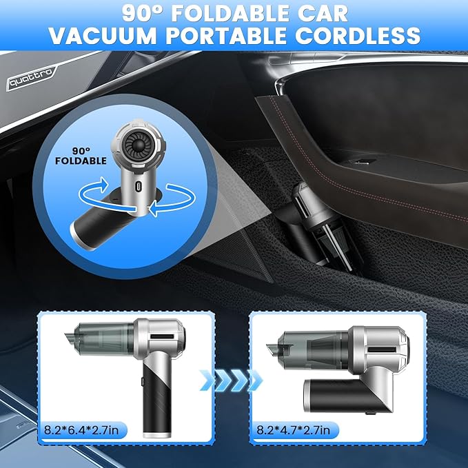 Arify Pro Car Vacuum Portable Cordless with 18000PA Super Suction, 4 in 1 Portable Air Blower/Car Vacuum 90°Foldable Handheld Rechargeable Brushless Motor, Gifts for Christmas for Home, PC