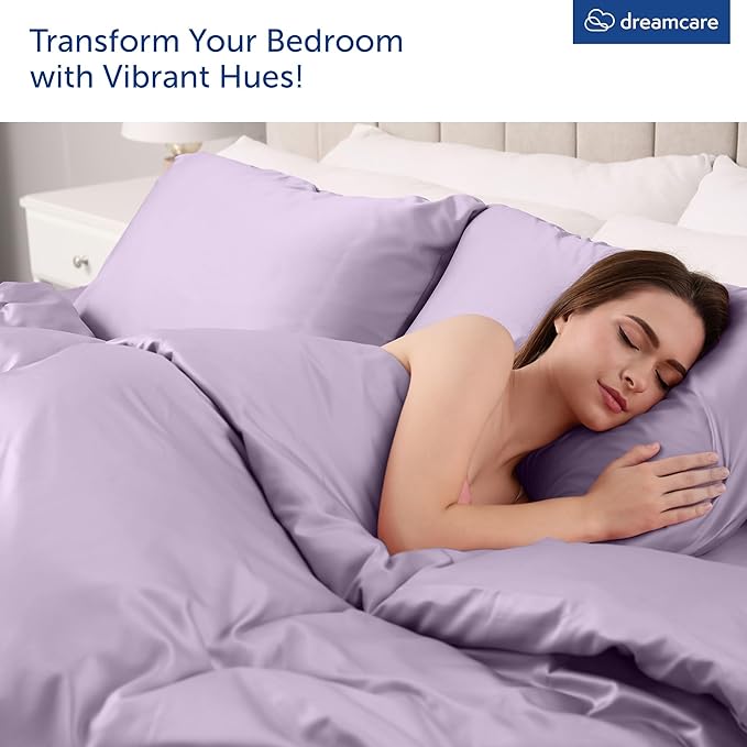 DREAMCARE Queen Sheet Set – 4 pcs Cooling Sheets – up to 21” Extra Deep Pocket Queen Sheets – Hotel Luxury Sheets & Pillowcases – Superior Softness 100% Microfiber with Side Pocket - Lavender DREAMCARE
