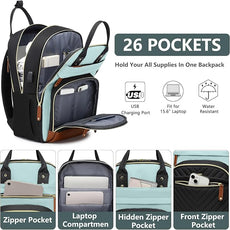 Laptop Backpack for Women Work Bookbag: 15.6 Inch College Backpacks with USB Charger School Bag Waterproof Travel Computer Back Pack Anti-Theft Casual Bookbags for Girls Teacher Nurse Black-Light-Blue