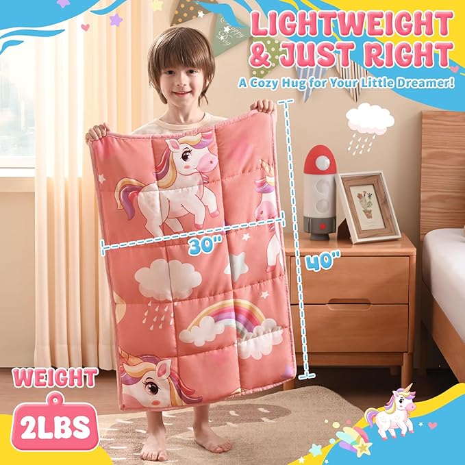 anfie Weighted Lap Pad 2 Pounds, Weighted Blanket (30"*40") Cooling Blanket for Sleeping,Weighted Throw Blanket for Travel Indoor Outdoor (Red Unicorn)