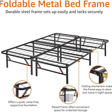 Amazon Basics Bed Frame with Storage, Foldable Metal Platform, Sturdy Steel, No Box Spring Needed, 14 inches High, Tool-Free Setup, King Size, Black