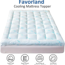 Favorland Mattress Topper Queen Size - Cooling Extra Thick Breathable Viscose Made from Bamboo Mattress pad - Soft Quilted Fitted Mattress Cover with 900 GSM Down Alternative Fill (8-21”Deep Pocket)