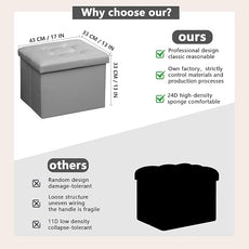 AmasSmile Storage Ottoman Folding Foot Rest Stool, Leather Footstool Bench, Short Ottoman Stool, Storage Foot Rest Store, Books (Grey, 17