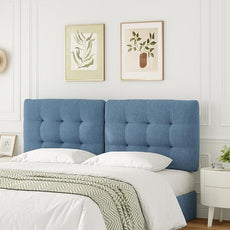 Tufted Upholstered King Headboard, Adjustable Height King Size Headboard Only from 39”to 44” with Durable Solid Wood Legs, Modern Button Diamond Fabric Head Board with Width Adapters, Blue