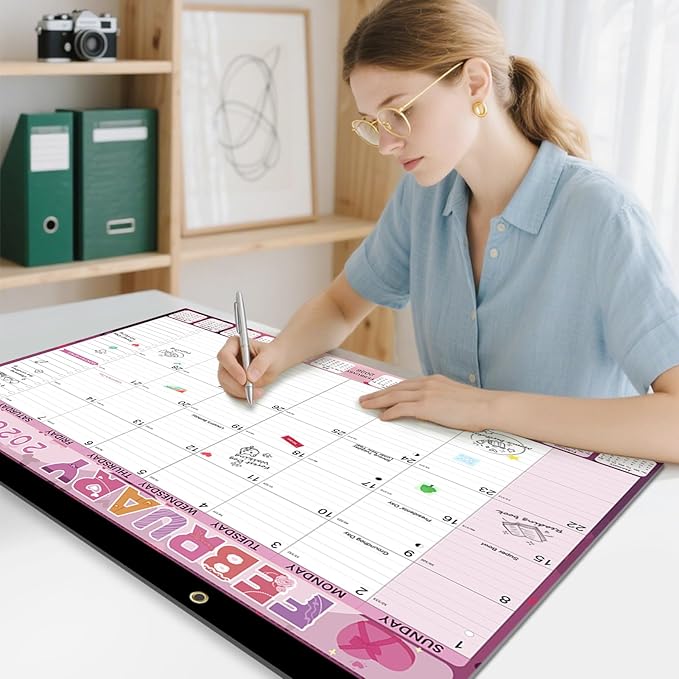 Desk Calendar 2026, Anti Ink Bleed, Ample Space, Extra Large Calendar 2026 with Stickers, 22" x 17" Seasonal Desktop Calendar for Home, Office, Teacher Supplies- Colorful