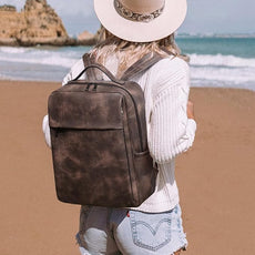 MASINTOR 15.6 inch PU Leather Laptop Backpack Purse for Women, Large College Casual Backpack Travel Bag Retro Coffee