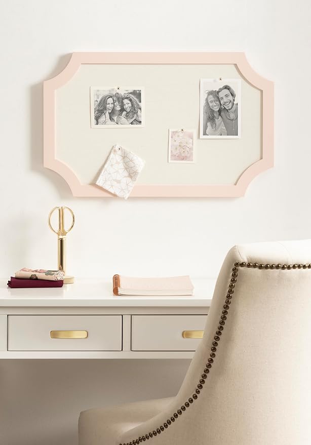 Kate and Laurel Holbrook Glam Framed Scallop Fabric Pinboard, 15 x 24, Pink, Decorative Modern Scalloped Bulletin Board for Use as Vision Board or Wall Organization
