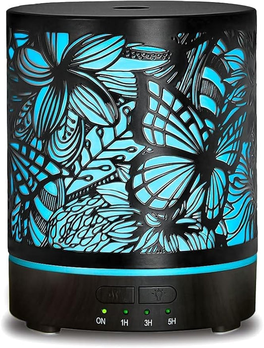 Essential Oil Diffusers 300ML Metal Aromatherapy Oil Diffusers for Large Room,Butterflies & Flower Ultrasonic Cool Mist Diffuser with Waterless Auto Shut-Off Protection, for Home Office SPA Yoga
