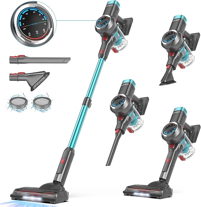 Cordless Vacuum Cleaner, 550W 45KPa Stick Vacuum, Up to 65 Minutes, Self-Standing Cordless Vacuum with OLED Display and Anti-Tangle Brush Roll for Home, Carpets, Hard Floors and Pet Hair