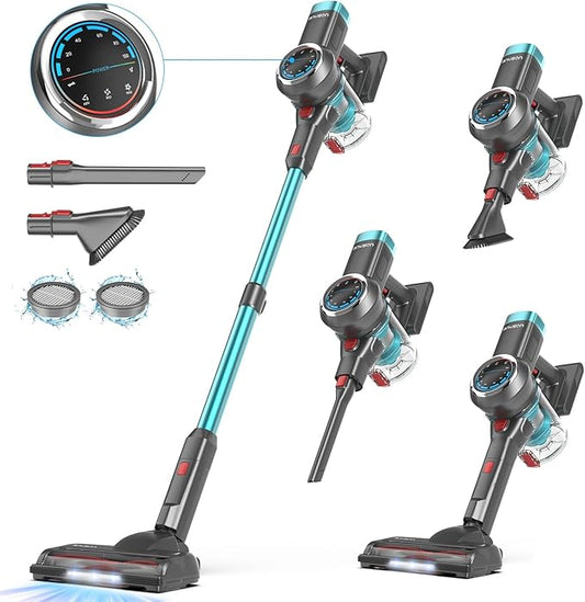 Cordless Vacuum Cleaner, 550W 45KPa Stick Vacuum, Up to 65 Minutes, Self-Standing Cordless Vacuum with OLED Display and Anti-Tangle Brush Roll for Home, Carpets, Hard Floors and Pet Hair