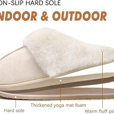 KuaiLu Womens Fluff Dual Memory Foam Slippers Ladies Cozy Arch Support Warm Scuff Slippers Slip on Comfy Winter House Shoes with Non-Slip Indoor Outdoor Hard Sole