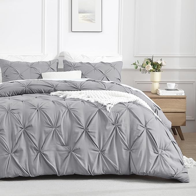 Andency Silver Gray Full Size Comforter Set (79x90Inch), 3 Pieces Western Modern Pinch Pleat Bedding Comforters & Sets, All Season Soft Lightweight Down Alternative Bed Set for Boys Kids Teens