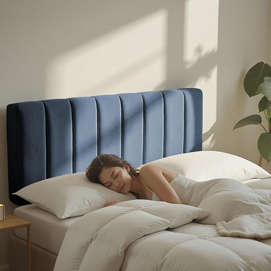Hearth & Harbor Upholstered Full Headboard - Easy Assemble Channel Stitched Headboard Full Size - Wall Mounted Headboards with 3D Soundproof Wall Panels Peel & Stick Floating Headboards, Slate Blue