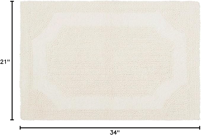 Laura Ashley - Reversible Cotton Bath Mat, Premium Bathroom Décor, Machine Washable Bathroom Rug, Highly Absorbent, 21"x34", Ivory