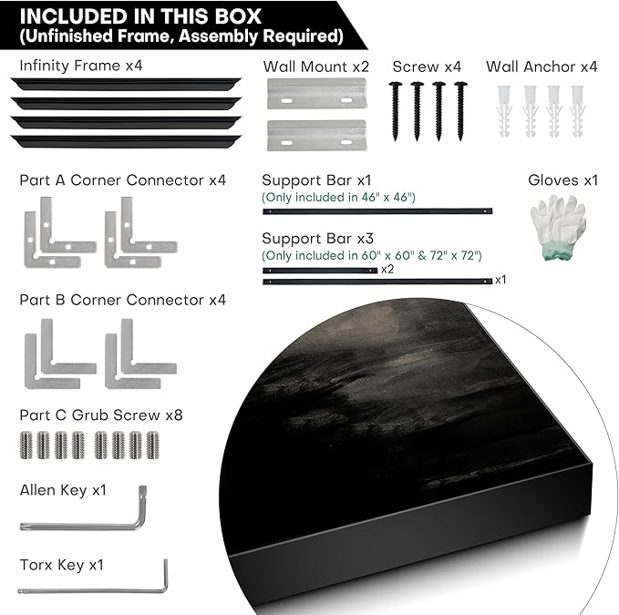 60"x60" XL Framed Wall Art - Stormy Sky Black and Gray Toned Painting (Frame Assembly Required)