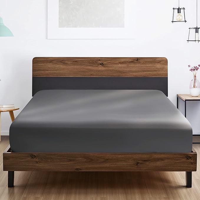 FreshCulture King Fitted Sheet Only - Hotel Quality Fitted Sheet King Size - Ultra Soft & Breathable - Brushed Microfiber - Deep Pocket - Cooling Fitted Sheets for King Size Bed (Dark Grey)