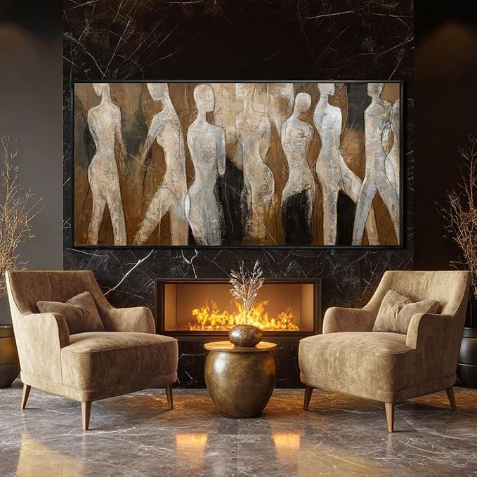 CHUDANHAO Black Line Wall Decor Brown Canvas Wall Art Figure Wall Decorations 29"x58" Large Pictures for Living Room Artwork for Office