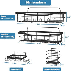 Fab Glass and Mirror 5-Pack Shower Caddy, Black - Shower Organizer & Shelves for Efficient Storage, Bathroom Caddy for Wall Organizer, Durable Wall Caddy