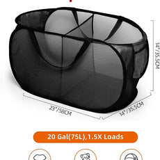 Foldable Laundry Baskets, Collapsible Mesh Laundry Hamper, Durable Pop Up Laundry Basket, 2 Compartments Clothes Hampers for Laundry, Easy to Carry & Sort for Dorm, Home, Kids Room, Travel Black