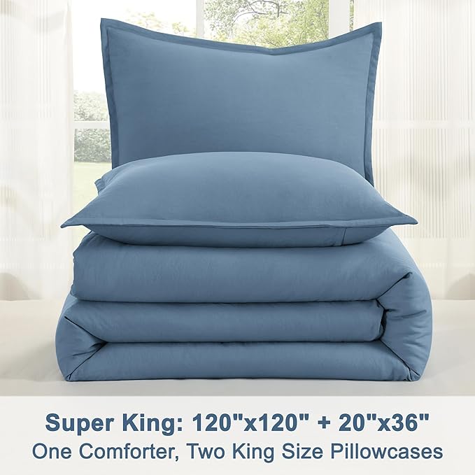 Litanika Comforter Set, Lightweight Solid Bedding Comforter Set, Fluffy Down Alternative Bed Set, Dark Grayish Blue, Super King
