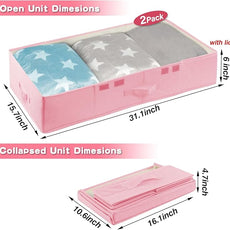 punemi Under Bed Storage With Lids, 2 Pack Pink Underbed Storage Bins Containers for Girls Daughter, Large Low Profile Stackable Drawer Organizer Box for Clothes Bedroom Couch Closet Basement
