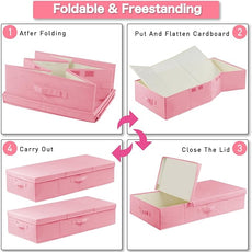 punemi Under Bed Storage With Lids, 2 Pack Pink Underbed Storage Bins Containers for Girls Daughter, Large Low Profile Stackable Drawer Organizer Box for Clothes Bedroom Couch Closet Basement