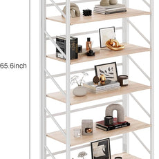 JSB No Assembly Folding Bookshelf, 6 Tier Industrial Metal Book Shelf for Storage, Vintage Wood Foldable Bookcase for Living Room, Bedroom, Office Organization Shelves