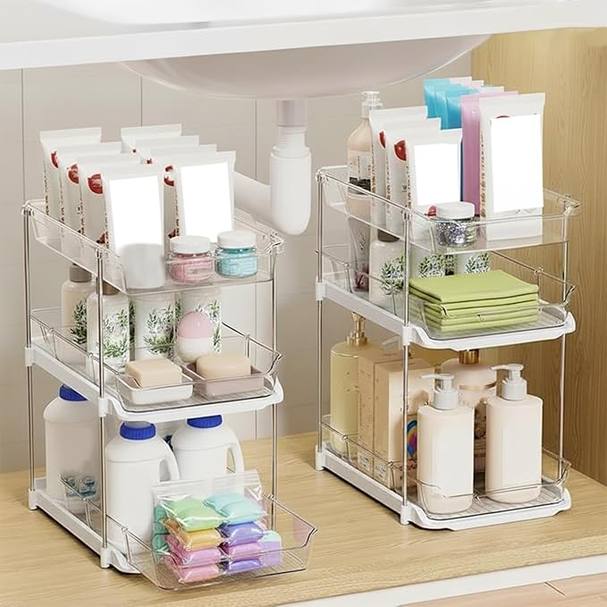 Bathroom Organizers And Storage – With Multipurpose Holder, 2 Sets of 3-Tiers Stackable Under Sink Bathroom Drawer Organizer Multi-Purpose Pantry Organizer And Kitchen Organization With Dividers