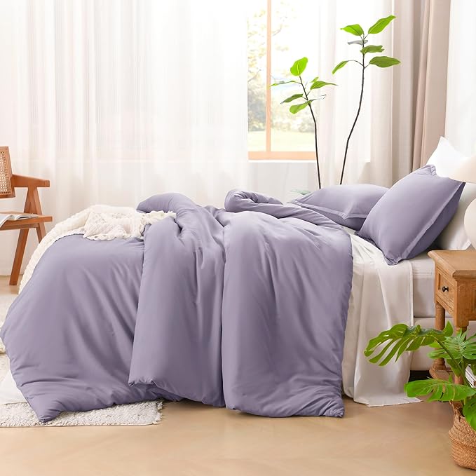 Litanika Comforter Set, Lightweight Solid Bedding Comforter Set, Fluffy Down Alternative Bed Set, Grayish Purple, King