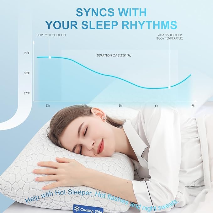 Cooling Adjustable Pillow for Hot Sleeper, Custom Loft Support with Breathable Shredded Memory Foam CertiPUR-US Certified Standard Size Bed Pillow for Side, Back, Stomach Sleeper Gift for Better Sleep