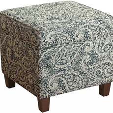 Homepop Home Décor|K7342-F2214|Classic Square Storage Ottoman with Lift Off Lid | Ottoman with Storage for Living Room & Bedroom, Gray Paisley Blue