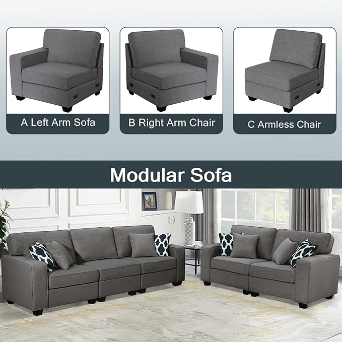 Legend Vansen Modular Sectional Sofa U Shaped Couch with Ottoman Modern Reversible Corner Sectional Couch for Living Room (Dark Grey, 2+3)