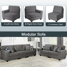 Legend Vansen Modular Sectional Sofa U Shaped Couch with Ottoman Modern Reversible Corner Sectional Couch for Living Room (Dark Grey, 2+3)
