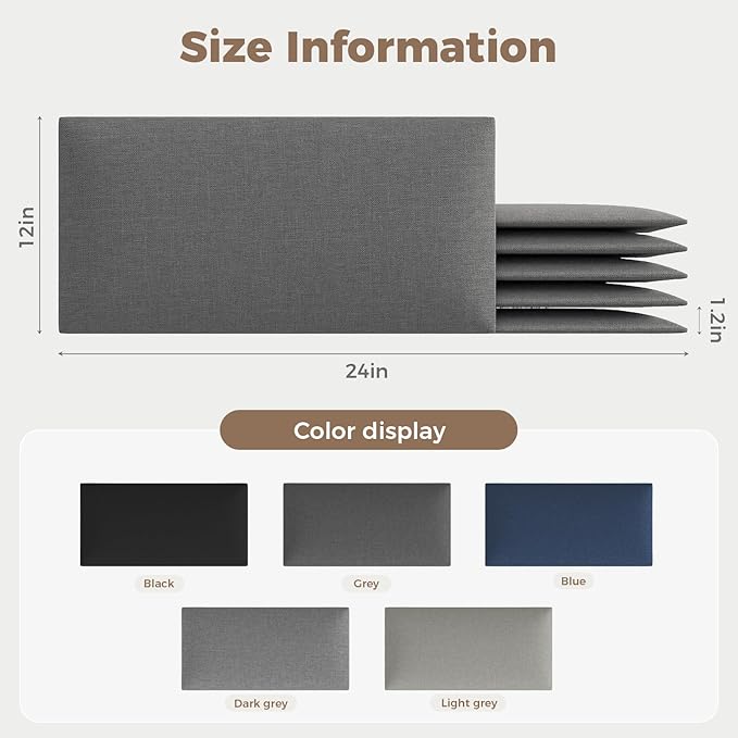 Oversized Dark Gray Linen Headboard 24x12 Inch 12-Panel Set - Wall-Mounted or Freestanding Design for Queen/King Beds, Durable Linen Upholstery